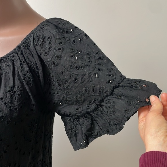 Valentina Naldi Embroidered Eyelet Mini Dress Shortsleeve Cotton Black Small S - Picture 8 of 11